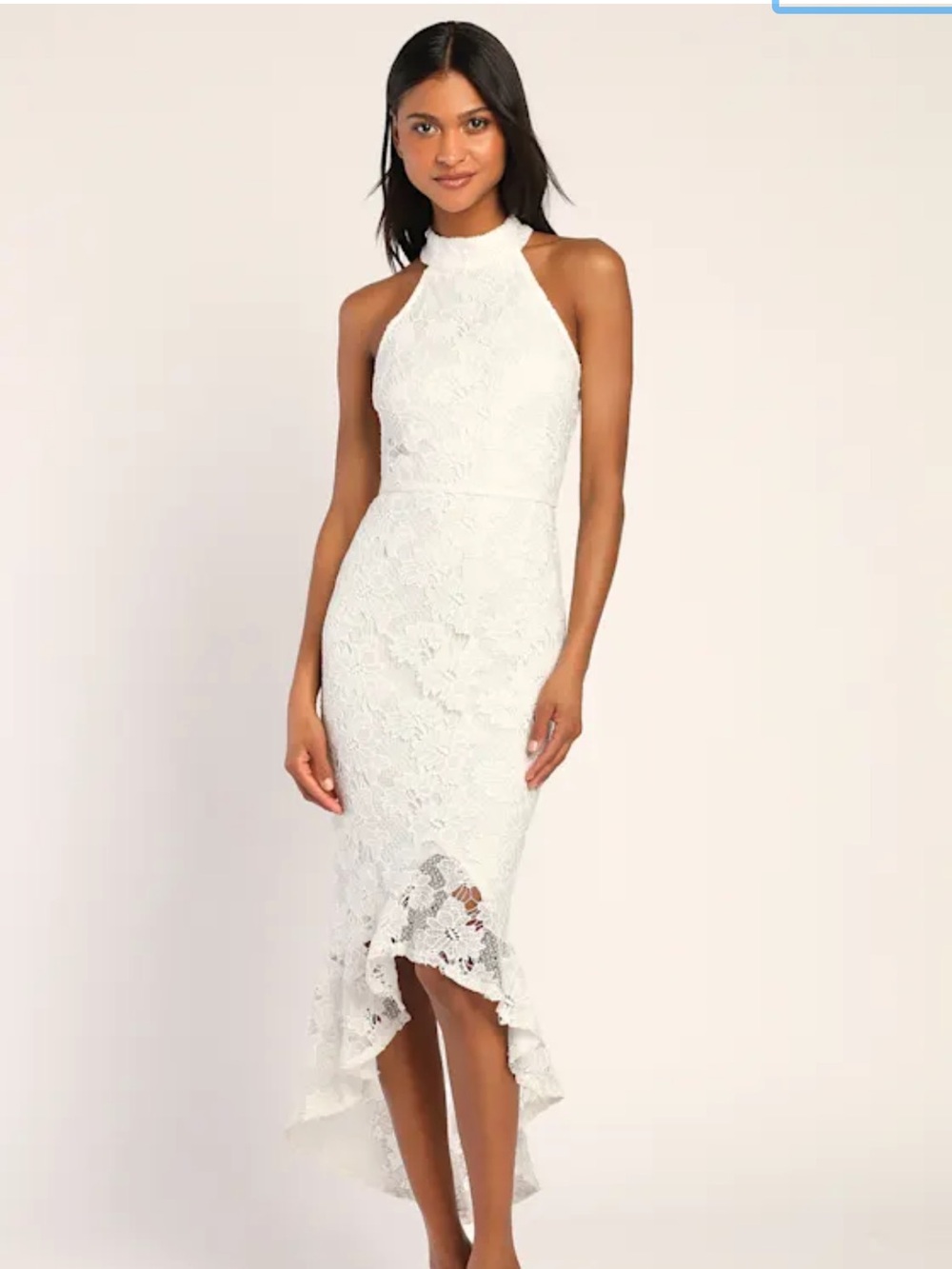 Lulu's Ivory High-Neck Lace High-Low Dress